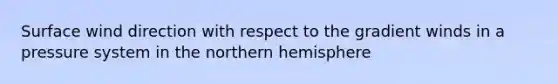 Surface wind direction with respect to the gradient winds in a pressure system in the northern hemisphere