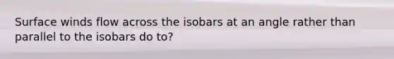 Surface winds flow across the isobars at an angle rather than parallel to the isobars do to?