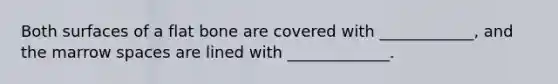 Both surfaces of a flat bone are covered with ____________, and the marrow spaces are lined with _____________.