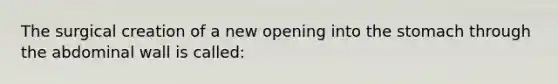 The surgical creation of a new opening into the stomach through the abdominal wall is called: