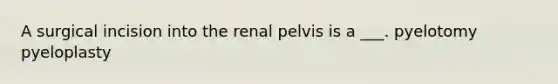 A surgical incision into the renal pelvis is a ___. pyelotomy pyeloplasty