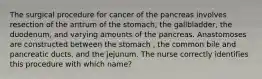 The surgical procedure for cancer of the pancreas involves resection of the antrum of the stomach, the gallbladder, the duodenum, and varying amounts of the pancreas. Anastomoses are constructed between the stomach , the common bile and pancreatic ducts, and the jejunum. The nurse correctly identifies this procedure with which name?