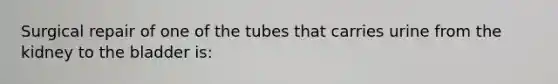 Surgical repair of one of the tubes that carries urine from the kidney to the bladder is: