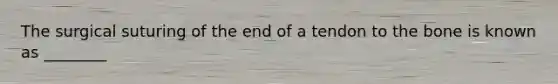 The surgical suturing of the end of a tendon to the bone is known as ________