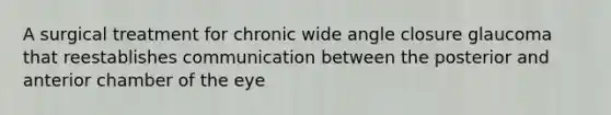 A surgical treatment for chronic wide angle closure glaucoma that reestablishes communication between the posterior and anterior chamber of the eye