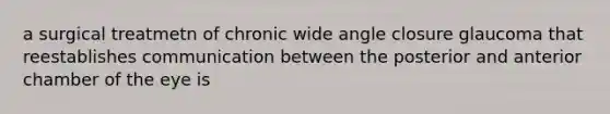 a surgical treatmetn of chronic wide angle closure glaucoma that reestablishes communication between the posterior and anterior chamber of the eye is