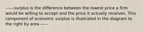 ------surplus is the difference between the lowest price a firm would be willing to accept and the price it actually receives. This component of economic surplus is illustrated in the diagram to the right by area -----