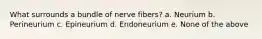 What surrounds a bundle of nerve fibers? a. Neurium b. Perineurium c. Epineurium d. Endoneurium e. None of the above