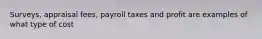 Surveys, appraisal fees, payroll taxes and profit are examples of what type of cost