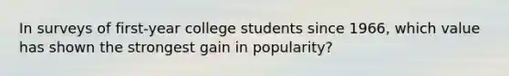 In surveys of first-year college students since 1966, which value has shown the strongest gain in popularity?