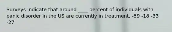 Surveys indicate that around ____ percent of individuals with panic disorder in the US are currently in treatment. -59 -18 -33 -27