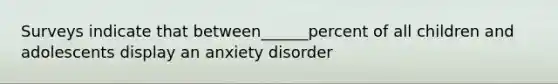 Surveys indicate that between______percent of all children and adolescents display an anxiety disorder