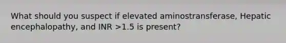 What should you suspect if elevated aminostransferase, Hepatic encephalopathy, and INR >1.5 is present?