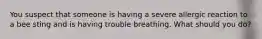 You suspect that someone is having a severe allergic reaction to a bee sting and is having trouble breathing. What should you do?