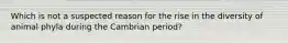 Which is not a suspected reason for the rise in the diversity of animal phyla during the Cambrian period?