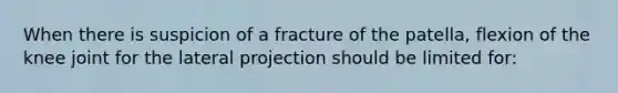 When there is suspicion of a fracture of the patella, flexion of the knee joint for the lateral projection should be limited for: