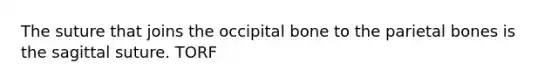 The suture that joins the occipital bone to the parietal bones is the sagittal suture. TORF