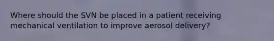 Where should the SVN be placed in a patient receiving mechanical ventilation to improve aerosol delivery?