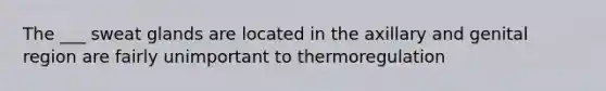 The ___ sweat glands are located in the axillary and genital region are fairly unimportant to thermoregulation