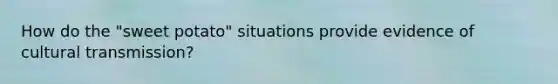 How do the "sweet potato" situations provide evidence of cultural transmission?
