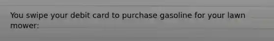 You swipe your debit card to purchase gasoline for your lawn mower: