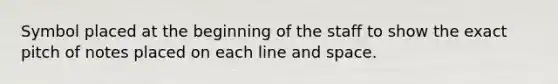 Symbol placed at the beginning of the staff to show the exact pitch of notes placed on each line and space.