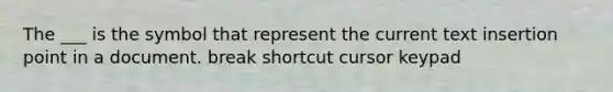 The ___ is the symbol that represent the current text insertion point in a document. break shortcut cursor keypad