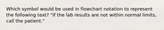 Which symbol would be used in flowchart notation to represent the following text? "If the lab results are not within normal limits, call the patient."