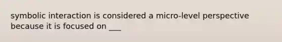 symbolic interaction is considered a micro-level perspective because it is focused on ___
