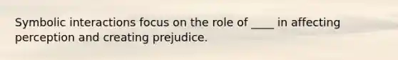 Symbolic interactions focus on the role of ____ in affecting perception and creating prejudice.