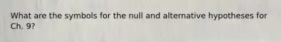 What are the symbols for the null and alternative hypotheses for Ch. 9?