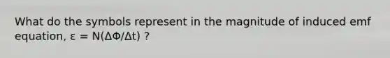 What do the symbols represent in the magnitude of induced emf equation, ε = N(ΔΦ/Δt) ?