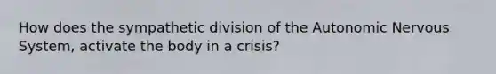 How does the sympathetic division of the Autonomic Nervous System, activate the body in a crisis?