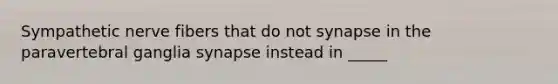 Sympathetic nerve fibers that do not synapse in the paravertebral ganglia synapse instead in _____