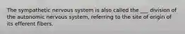 The sympathetic nervous system is also called the ___ division of the autonomic nervous system, referring to the site of origin of its efferent fibers.