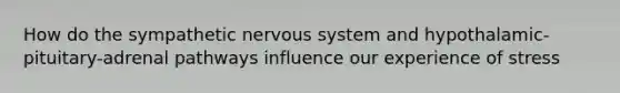 How do the sympathetic nervous system and hypothalamic-pituitary-adrenal pathways influence our experience of stress