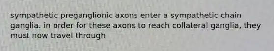 sympathetic preganglionic axons enter a sympathetic chain ganglia. in order for these axons to reach collateral ganglia, they must now travel through