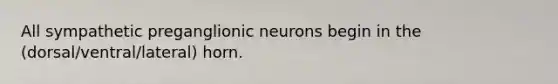 All sympathetic preganglionic neurons begin in the (dorsal/ventral/lateral) horn.