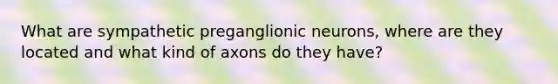 What are sympathetic preganglionic neurons, where are they located and what kind of axons do they have?