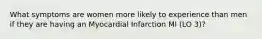 What symptoms are women more likely to experience than men if they are having an Myocardial Infarction MI (LO 3)?