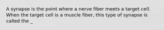 A synapse is the point where a nerve fiber meets a target cell. When the target cell is a muscle fiber, this type of synapse is called the _