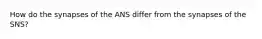 How do the synapses of the ANS differ from the synapses of the SNS?