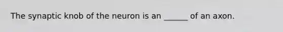 The synaptic knob of the neuron is an ______ of an axon.