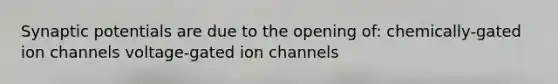 Synaptic potentials are due to the opening of: chemically-gated ion channels voltage-gated ion channels