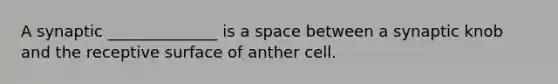 A synaptic ______________ is a space between a synaptic knob and the receptive surface of anther cell.