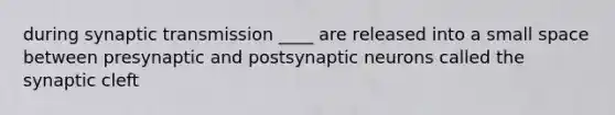 during synaptic transmission ____ are released into a small space between presynaptic and postsynaptic neurons called the synaptic cleft