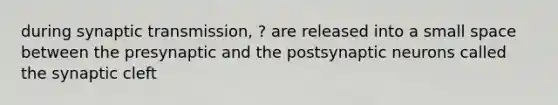 during synaptic transmission, ? are released into a small space between the presynaptic and the postsynaptic neurons called the synaptic cleft