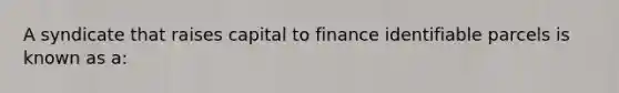 A syndicate that raises capital to finance identifiable parcels is known as a: