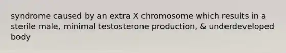 syndrome caused by an extra X chromosome which results in a sterile male, minimal testosterone production, & underdeveloped body