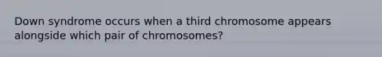 Down syndrome occurs when a third chromosome appears alongside which pair of chromosomes?